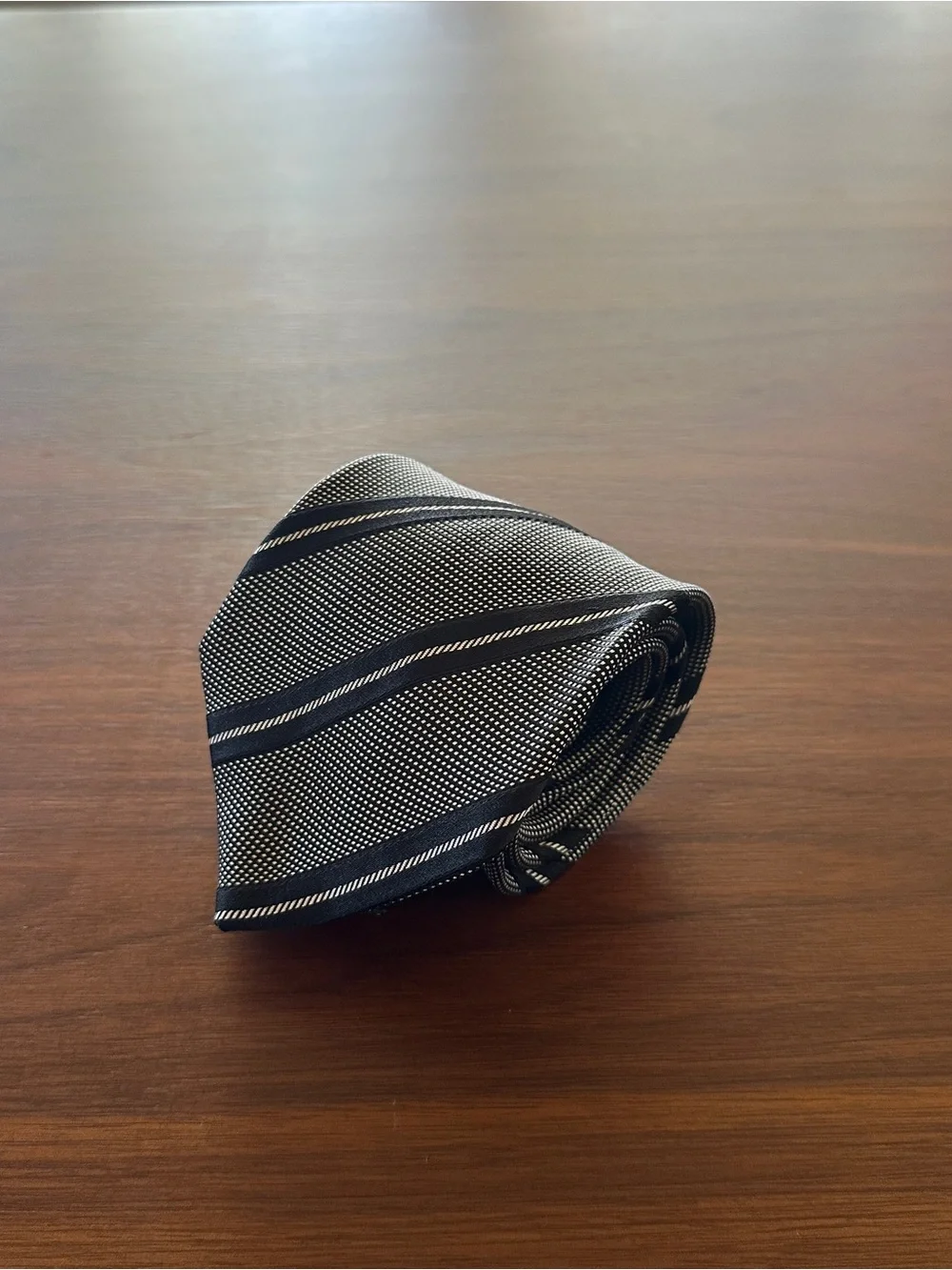 Ermenegildo Zegna Black and White Diagonal Stripe Silk Tie